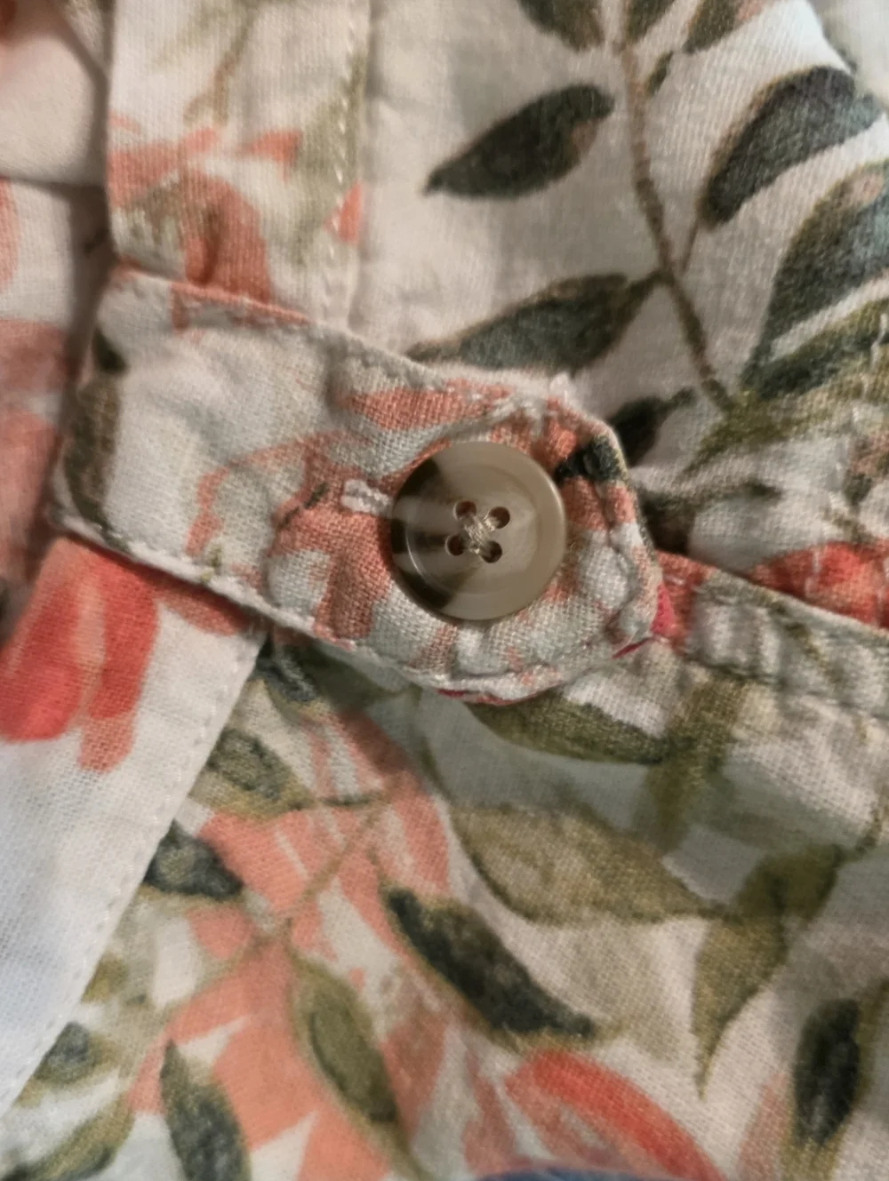 Briggs Cotton Floral Drawstring Waist Shorts - Coral & Olive on Cream - Picture 8 of 12
